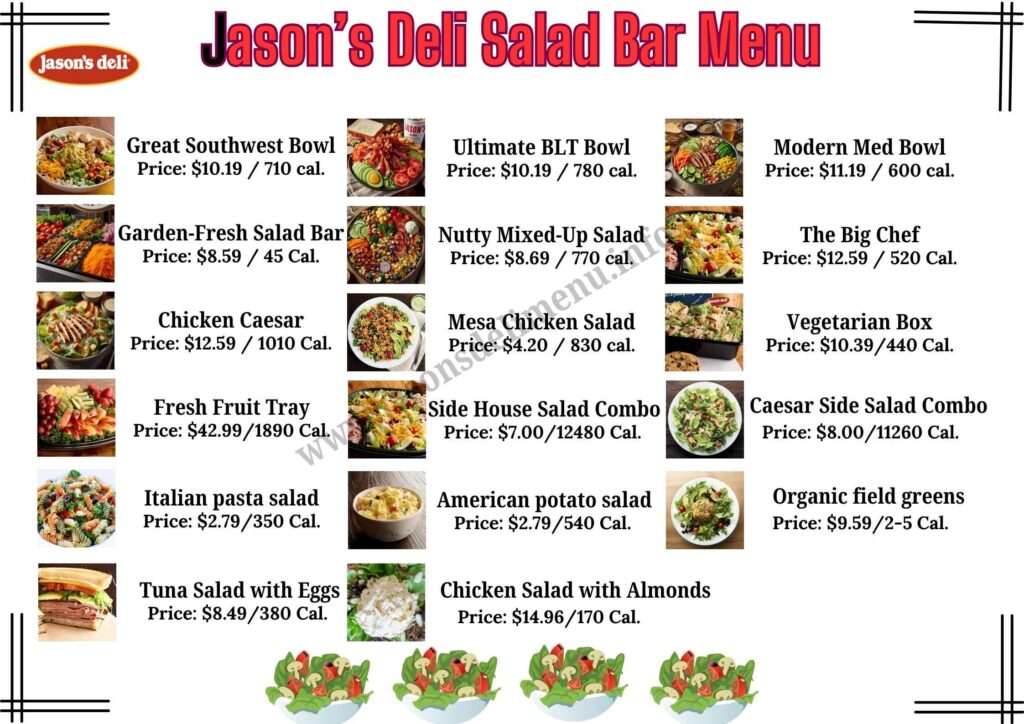 Jason S Deli Salad Bar Menu Updated August