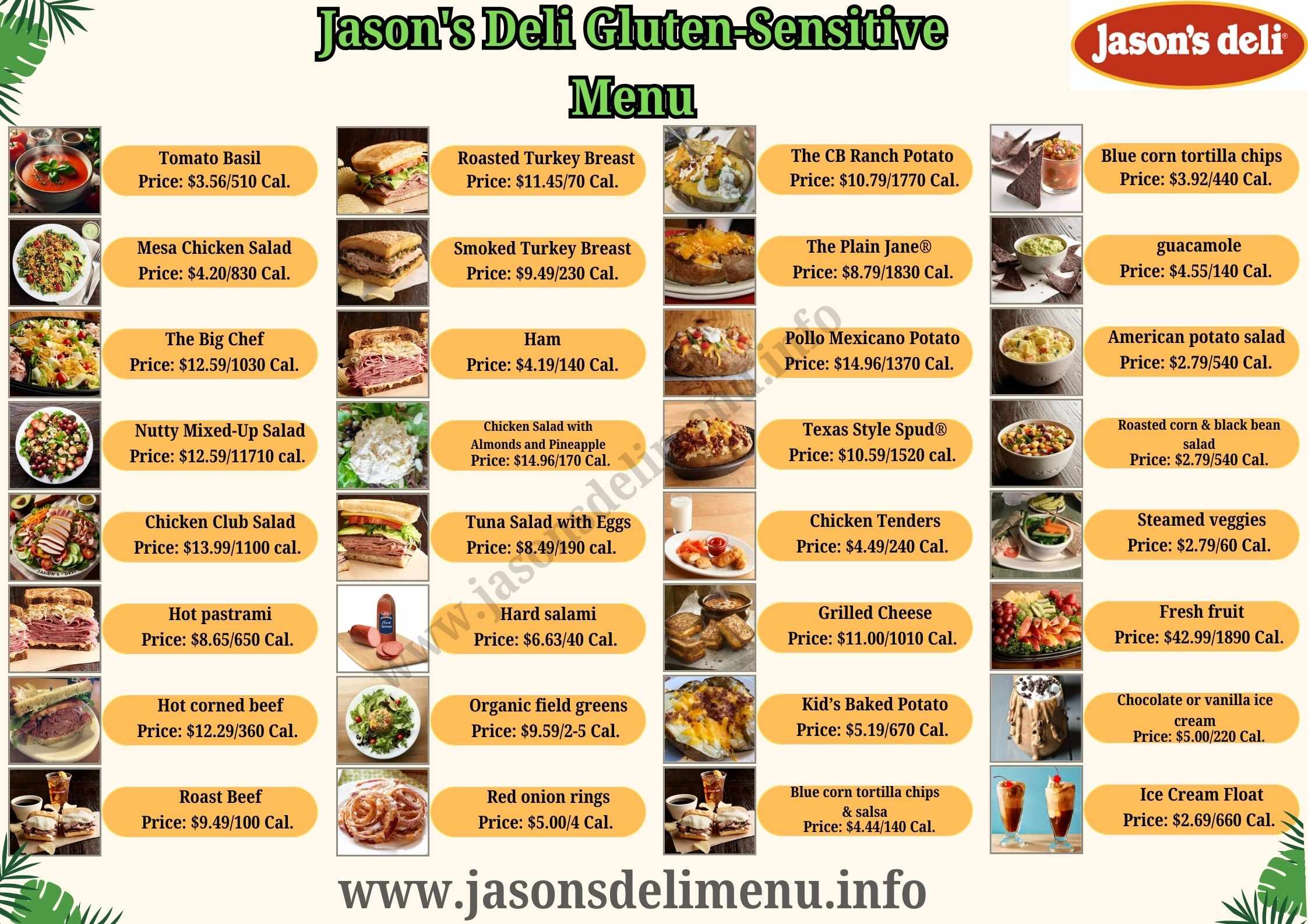 Jason’s Deli Gluten-Sensitive Menu With Prices